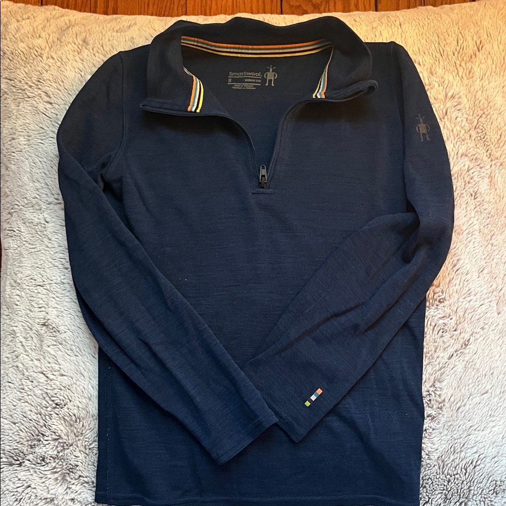 Smartwool Dark Blue Quarter-Zip with Striped Collar